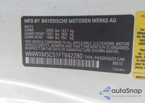 2015 Mini Hardtop Cooper from USA, damaged, VIN WMWXM5C51FT942280